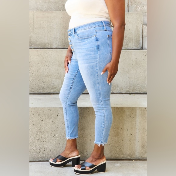 Full Size Button Fly Raw Hem Jeans - Picture 7 of 9